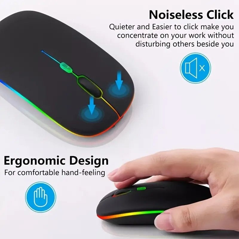 RGB Wireless & Bluetooth Mouse – Slim, Silent, Dual Mode with Adjustable DPI