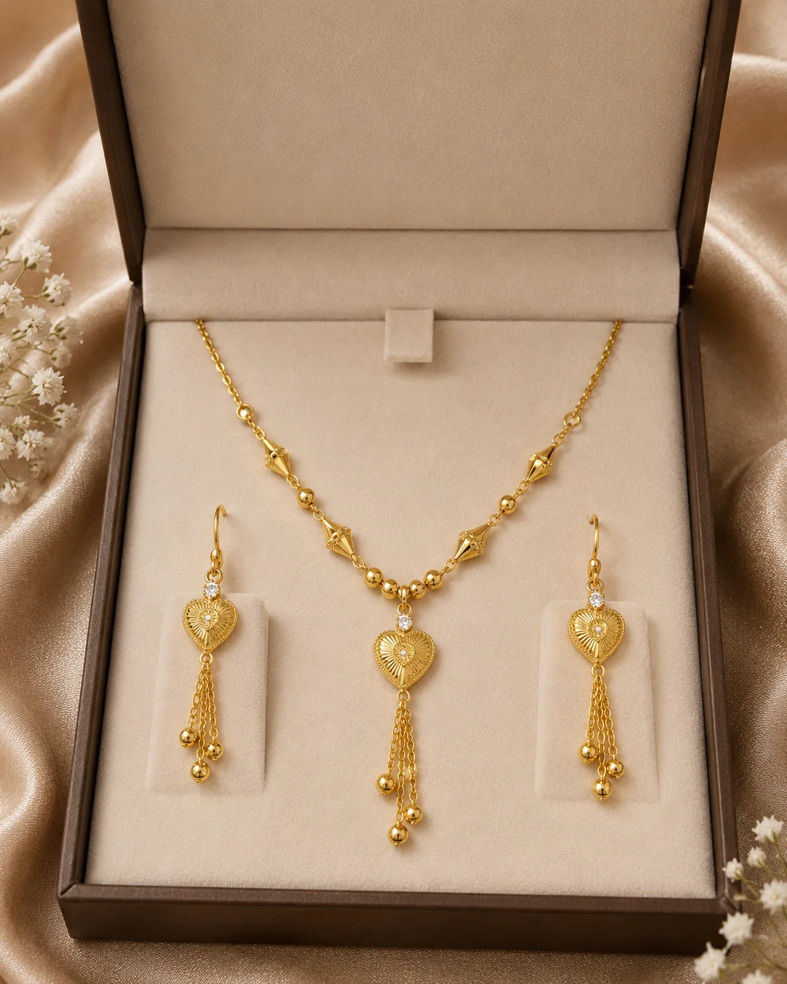 Elegant Heart Tassel Necklace Set