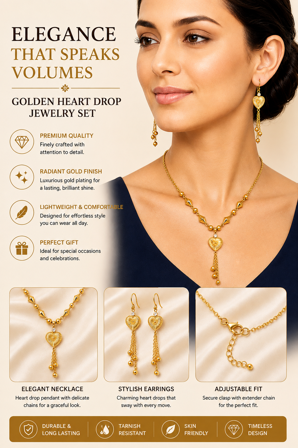 Elegant Heart Tassel Necklace Set